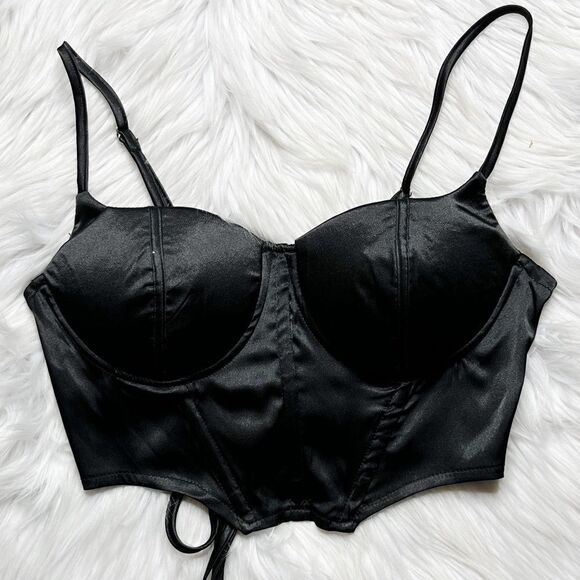 SHEIN Boned Lace Up Bustier Cropped Top Black Size 2 - Picture 2 of 5
